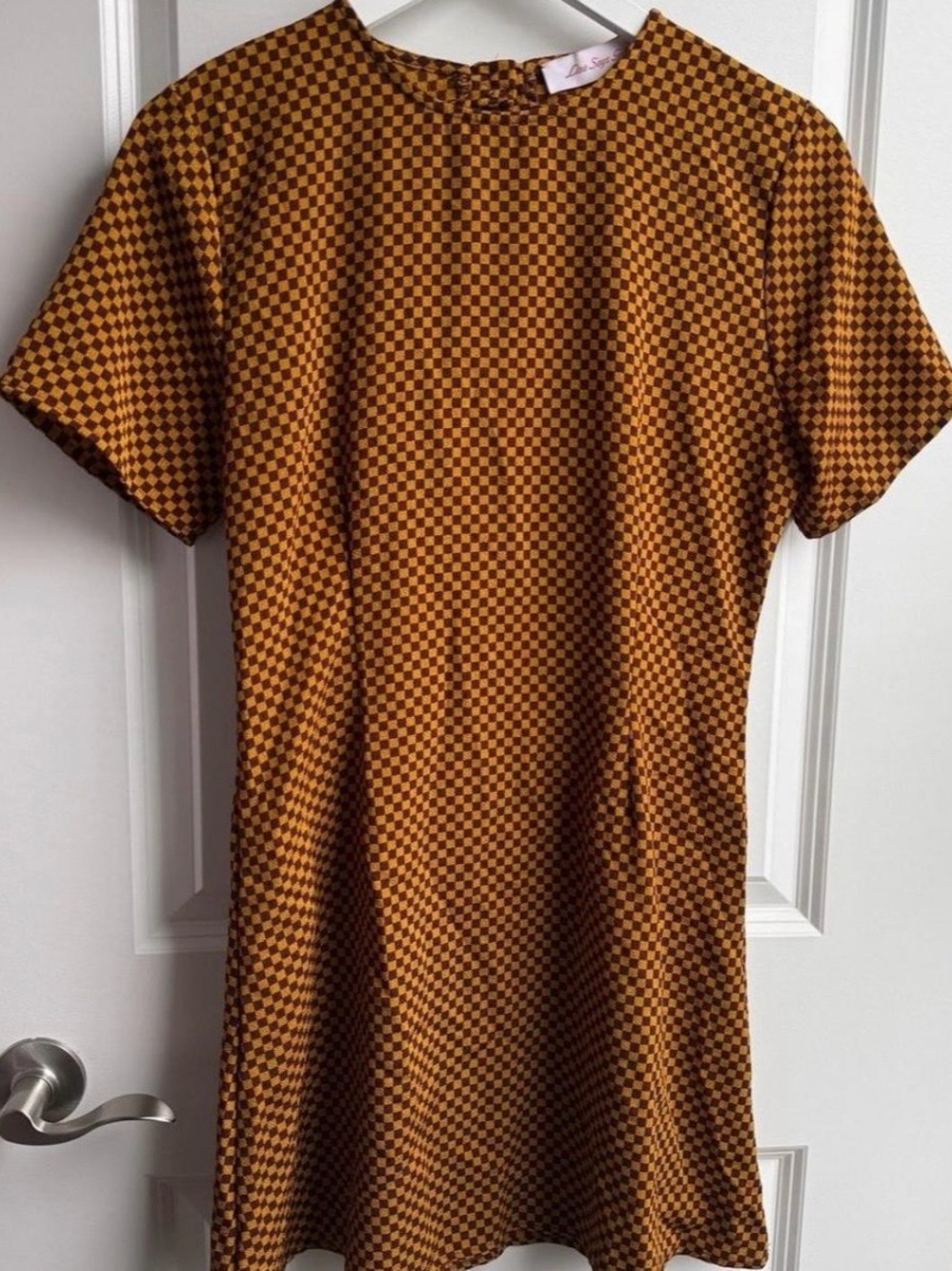 Lisa Says Gah Burgundy and Gold Checkered Mini Dress